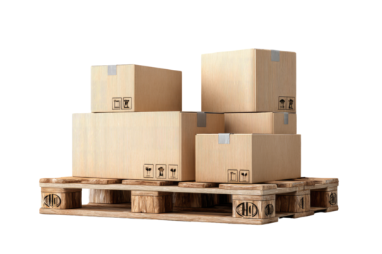 Cardboard boxes stacked on a wooden pallet