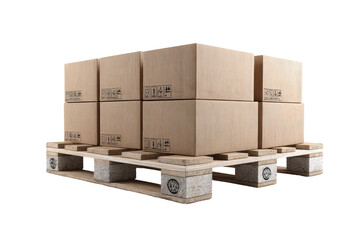 Stack of cardboard boxes on a wooden pallet
