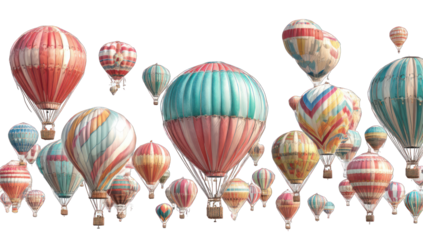 A panoramic view of many hot air balloons