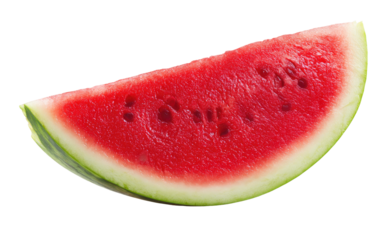 Close-up of a watermelon wedge, vibrant red flesh, and green rind