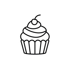 Cupcake line art illustration with swirled frosting on a white background. EPS 10.