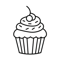 Cupcake line art illustration with swirled frosting on a white background. EPS 10.