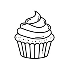 Cupcake line art illustration with swirled frosting on a white background. EPS 10.