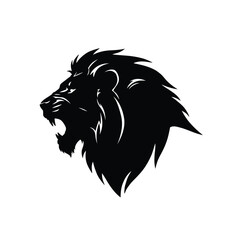 Roaring lion head silhouette illustration with flowing mane on a white background. EPS 10.