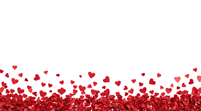 Red hearts confetti on black background