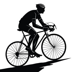 Naklejka premium Cyclist riding uphill on road bike silhouette on a white background. EPS 10.