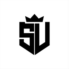SU Vector image of a shield with a sharp geometric style and a pointed crown