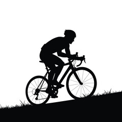 Cyclist riding uphill on road bike silhouette on a white background. EPS 10.