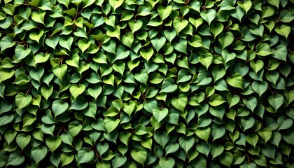 Fototapeta premium A close up of lush green ivy leaves that form an undulating pattern across a wall.