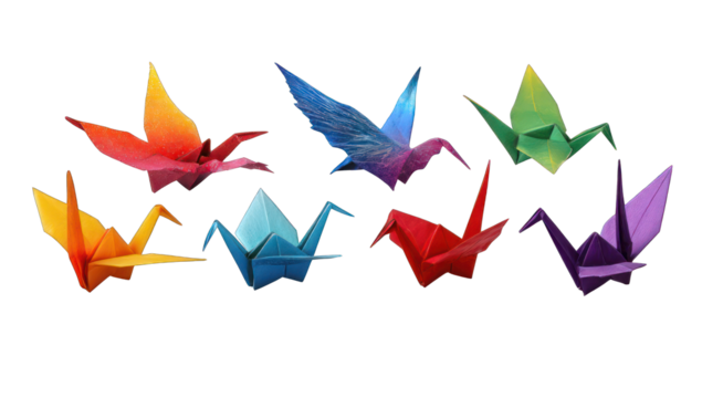 Colorful origami cranes (5)