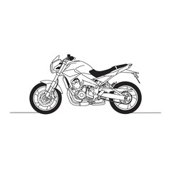 Fototapeta premium Sport motorcycle line art illustration with detailed components on a white background. EPS 10.