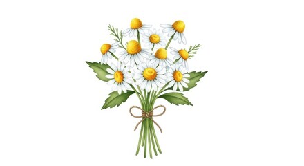 Fototapeta premium Enchanting Daisy Bouquet Illustration with Decorative Twine Binding