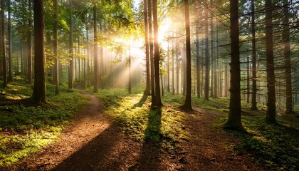 Fototapeta premium forest light shining through trees