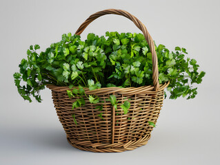 Naklejka premium Organic Cilantro and Herb Basket: Fresh Greenery for Culinary and Home Decor Uses