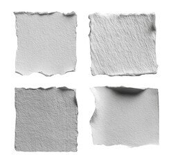 Four square, textured, off-white paper scraps, with uneven edges, arranged in a grid