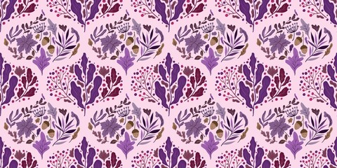 Autum Winter Pattern Background Illustration For Cover, Banner, Notes. Fall Winter Aesthetic Background.  Plant And Flower Pattern Background.