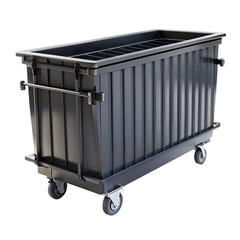 Black Industrial Rolling Bin on Transparent Background for Waste Collection