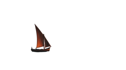 A simple sailing vessel against a dark background.  Image is low-resolution