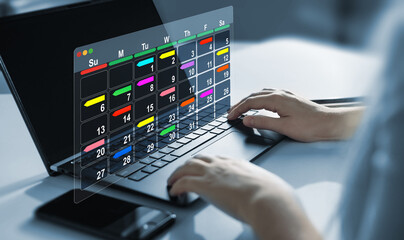 Manage a scheduled business meeting.Manager who works efficiently and on time on all projects.
Work calendar, business plan concept.
