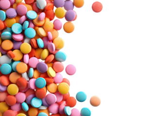 Colorful pills cascade on black background