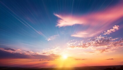 Fototapeta premium colorful sunset sky with radiant sun and pastel clouds dreamy atmosphere naturers canvas