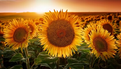 Obraz premium sunflower harvest tall sunflowers in the golden fields await harvesting their ripe seeds promise a bountiful autumn harvest