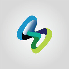 Abstract fluid ribbon loop logo icon - modern 3D gradient swoosh in blue, teal and lime green on light gray background, minimal branding vector design