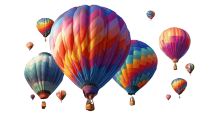 Colorful hot air balloons against a black background.  A multitude of balloons in a variety of vibrant colors