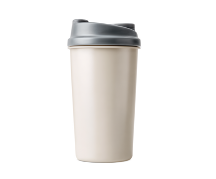 White and gray cup with a lid sits on a transparent background - Powered by Adobe