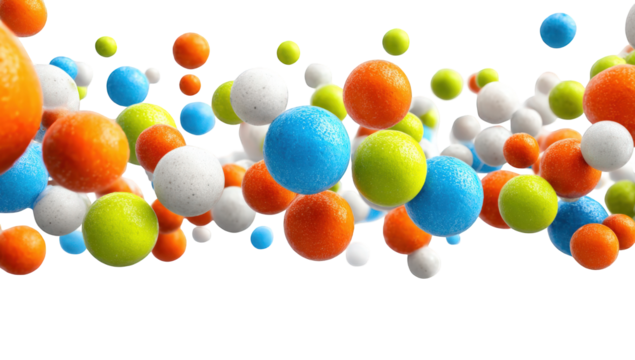 Colorful spheres in motion against a black background