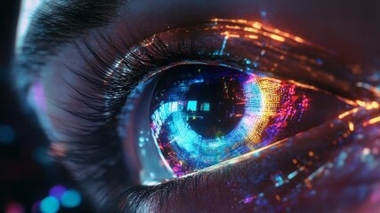 Futuristic digital eye reflecting complex data streams - Powered by Adobe