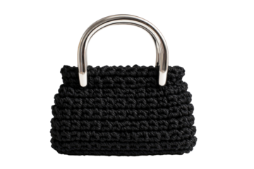 Small black crocheted handbag with a metal handle