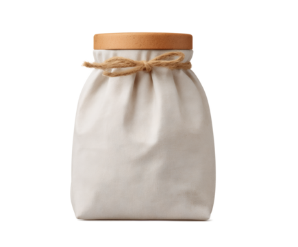 White bag with a brown rope tied around it - Powered by Adobe