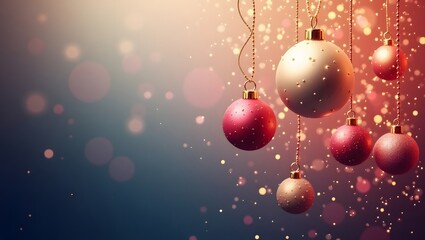 Christmas theme, gradient background with floating Christmas ornaments and sparkles. Selective focus.