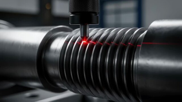 Closeup of thread profiles on deep geothermal drill rods being inspected with laser scanning technology.