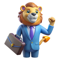 Confident Lion Businessman in Suit with Briefcase