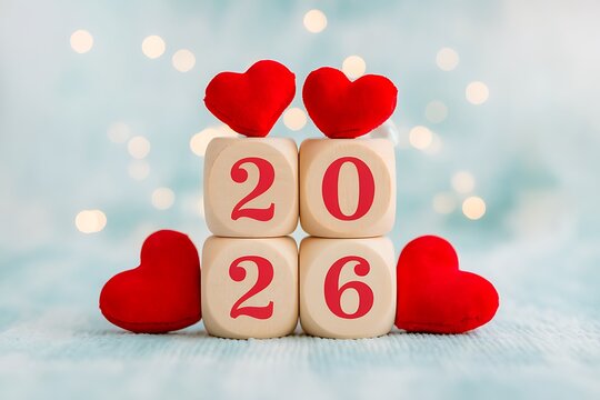 Romantic New Year's Eve 2026 Celebration with Wooden Blocks and Hearts
