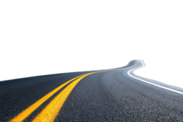 Winding asphalt road against a black background
