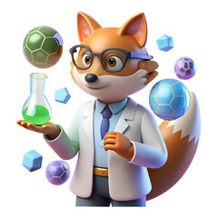 Cute Fox Scientist Holding Beaker with Green