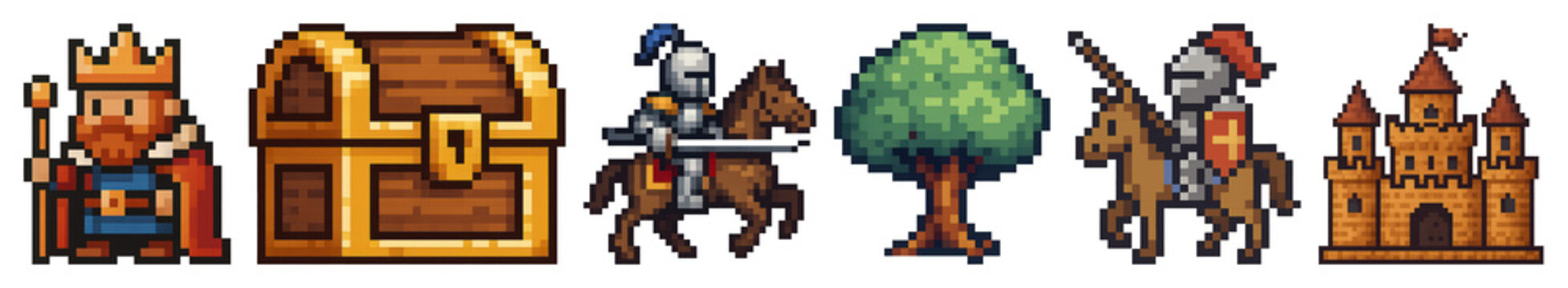 PNG Pixelated medieval adventure icons, element set on transparent background