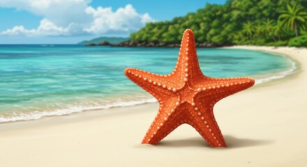 Orange starfish on beach