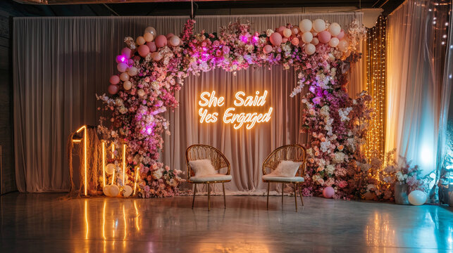 Core Engagement Decoration Elements 1. Backdrop / Photo Wall Options: Flower wall (real or faux) Balloon garland + neon sign. 