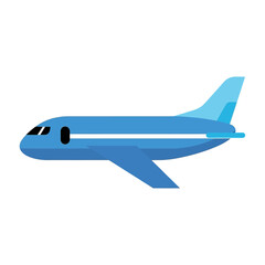 Simple blue passenger airplane icon for digital design. Vector illustration of a commercial aircraft for travel and transportation concepts isolated on a white background