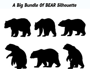 Collection of Six Bear Silhouettes in Different Poses on White Background