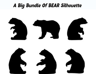 Collection of Bear Silhouettes Isolated on White Background for Design Elements