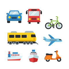 A diverse collection of colorful public and private transport icons. This vector set features flat design vehicles for modern travel and transit themes
