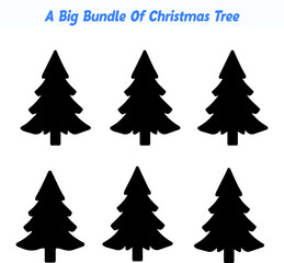Collection of Six Black Christmas Tree Silhouettes on a White Background