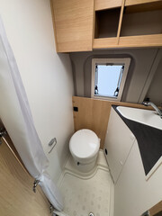 Camper van bathroom showcasing modern design and functionality