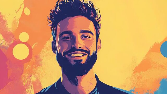 Smiling man with colorful background illustration