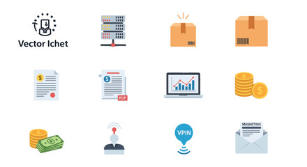 Icon set featuring business and technology related elements